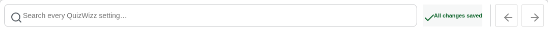 Settings toolbar: search field, 'All changes saved' status, nav arrows