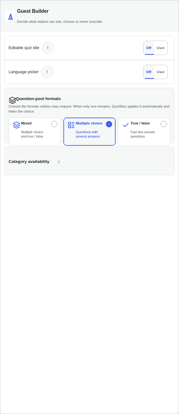 Guest Builder panel — huge empty whitespace below content