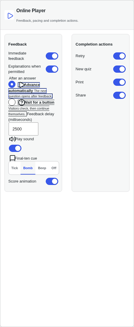 Online Player Feedback panel — stray outline boxes on radio labels