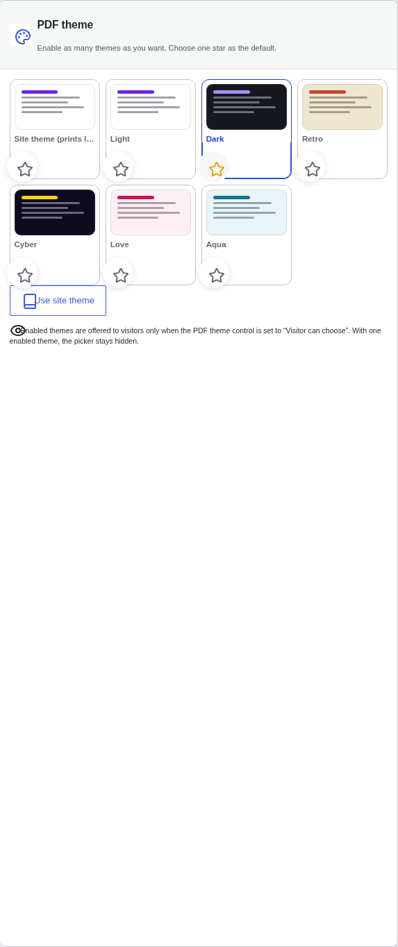 PDF theme picker — 'Dark' star-rating box looks misaligned