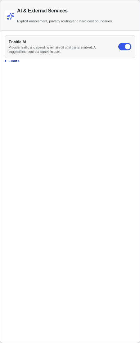 AI panel — minimal content, large blank area below