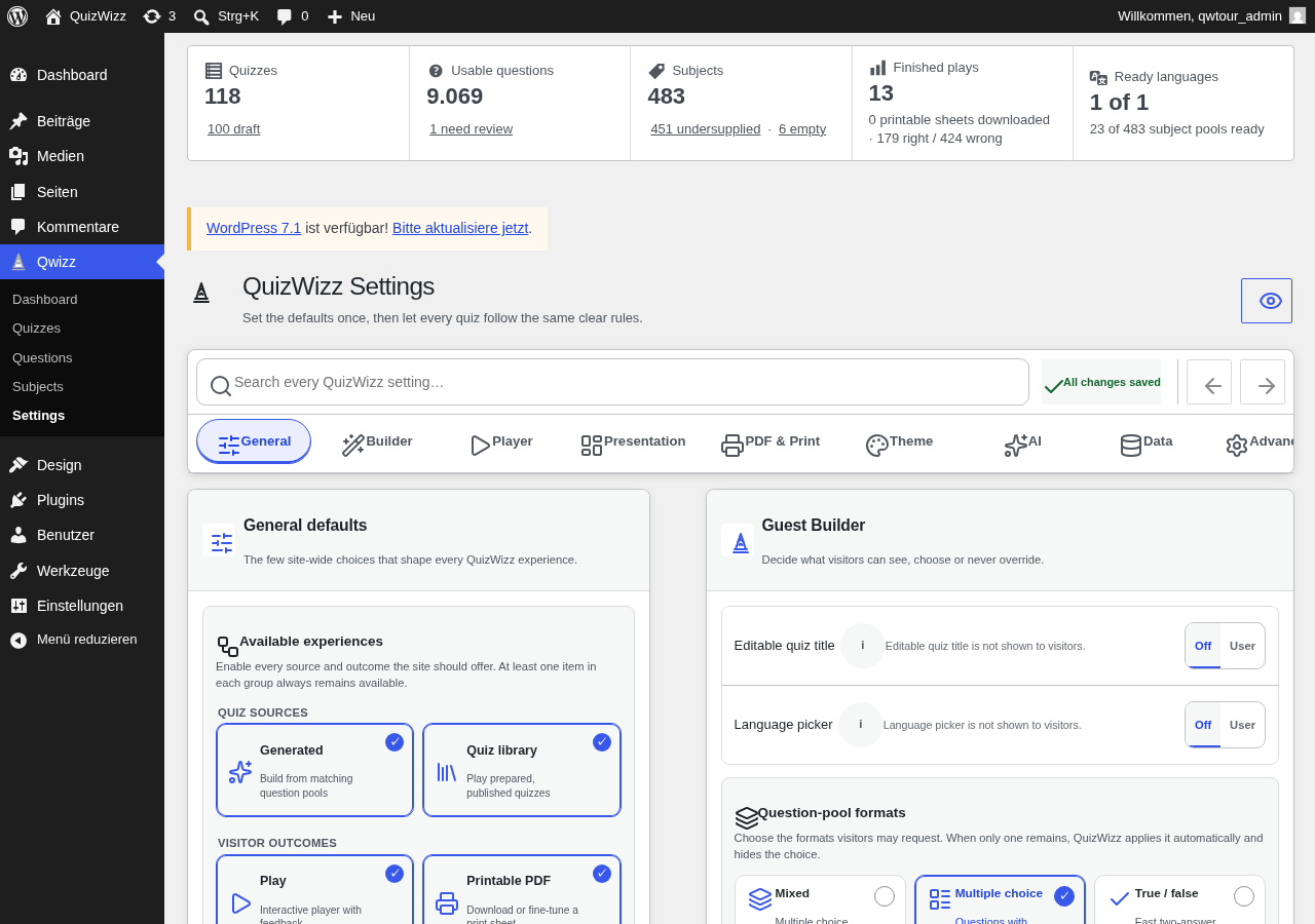 Admin Settings General tab, desktop fold, stats rail and tab strip (Advanced cut at edge)