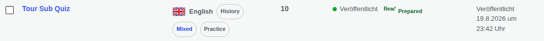 Quiz row status badges overlap: 'Ready' clipped to 'Read' colliding with 'Prepared'