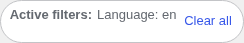 Active filters pill: 'Language: en' with 'Clear all' link