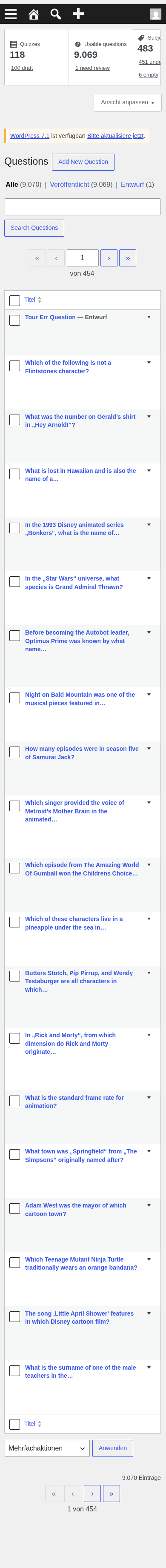 Mobile full-page list scrolled to bottom: pagination, footer