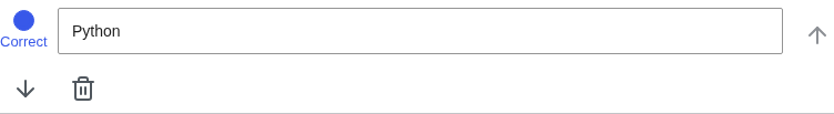 Tight crop of the correct-answer row: radio marked Correct with 'Python' field