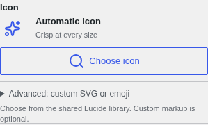 Add-subject Icon field: Automatic icon toggle, Choose icon button, Advanced disclosure