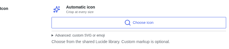 Term-edit Icon field: Automatic icon, Choose icon button, Advanced disclosure