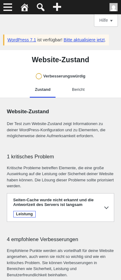Site Health Status mobile fold, header through first critical-issue card