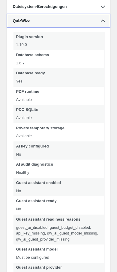 Site Health Info mobile fold, table scrolled to Guest assistant provider row