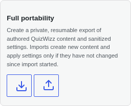 Full portability card idle: export/import icon buttons, no active job