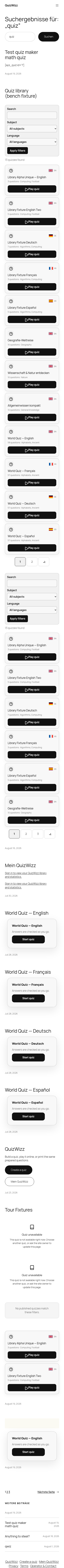 Mobile full search results page: same content stacked, quiz cards and sidebar list