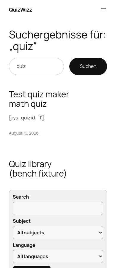 Mobile search results fold: heading, search field, Suchen button, first result title