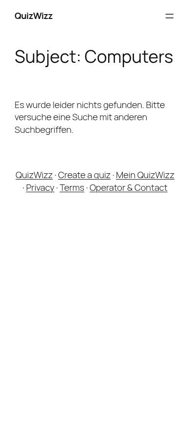 Mobile subject archive fold — 'Subject: Computers' heading, German fallback text