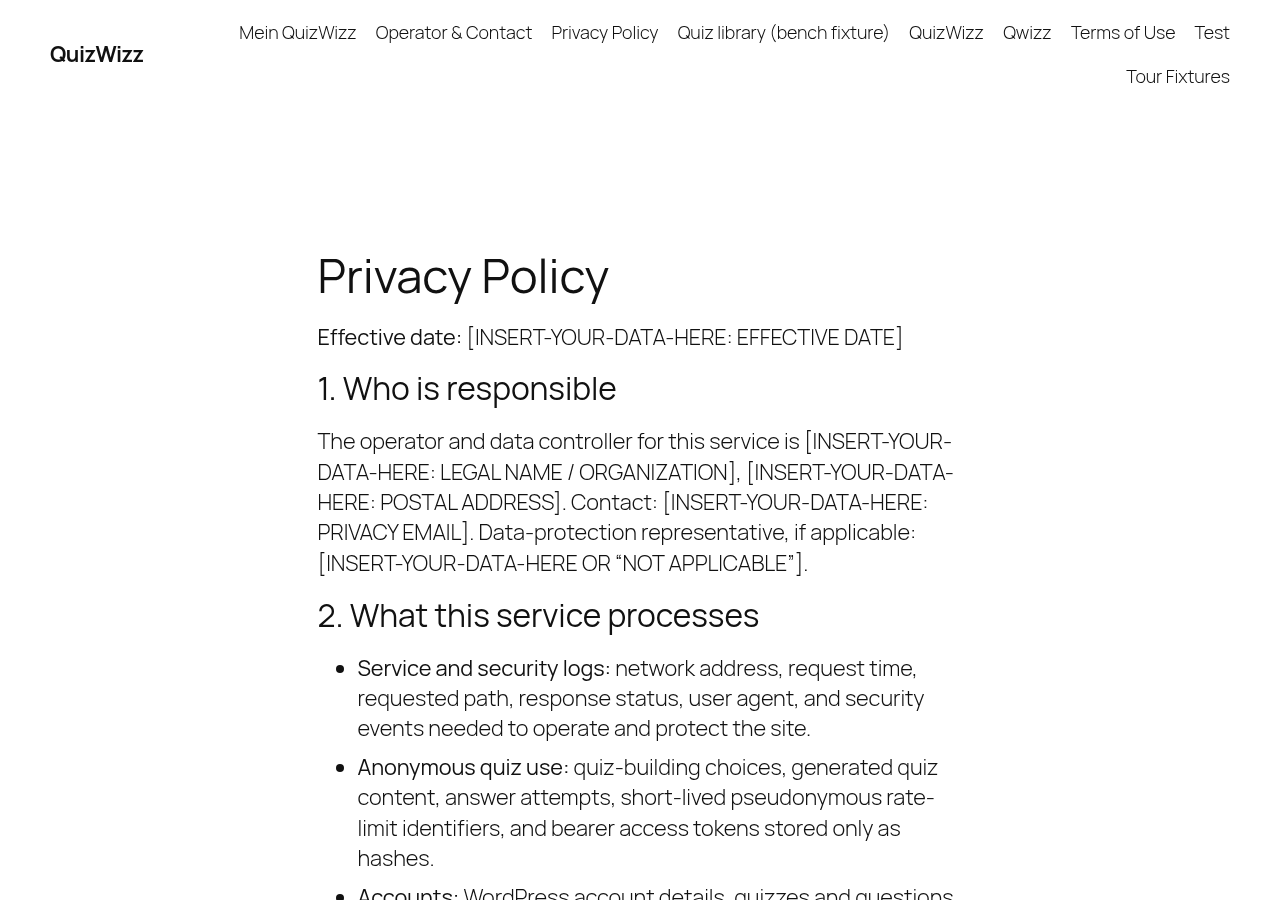 Privacy Policy desktop fold — date + responsible-party fields are raw placeholders