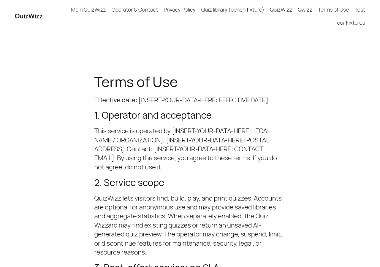 Terms of Use fold view shows unfilled placeholder legal text at top
