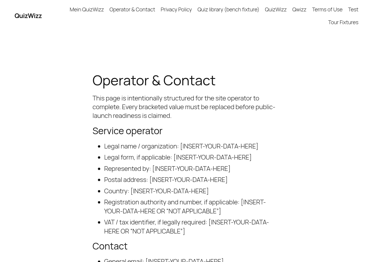 Operator & Contact fold view: intro notice plus unfilled Service operator fields