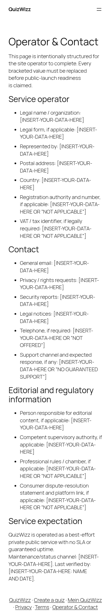 Mobile Operator & Contact, full page: all fields unfilled