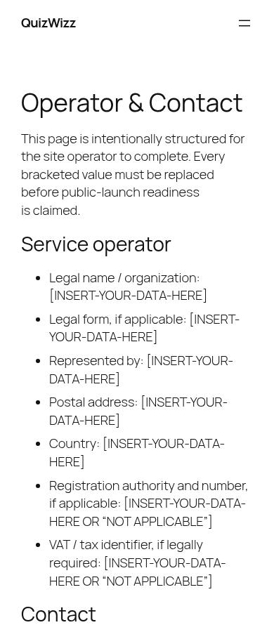 Mobile Operator & Contact fold: title, notice, unfilled operator list
