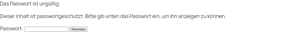 Wrong-password state: 'Das Passwort ist ungültig.' notice above the retry form