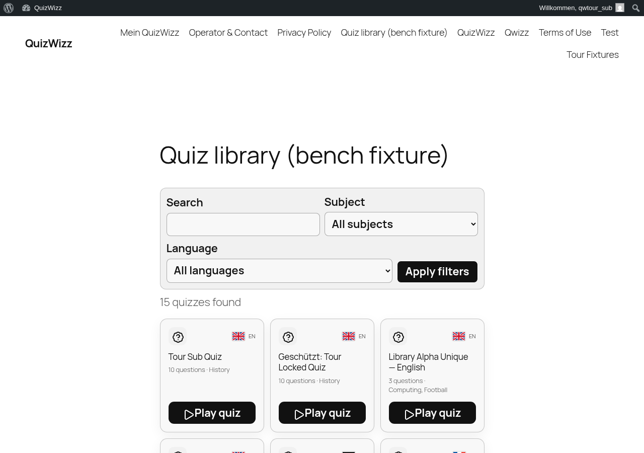 Library fold (top of duplicated page): filters + first 3 quiz cards
